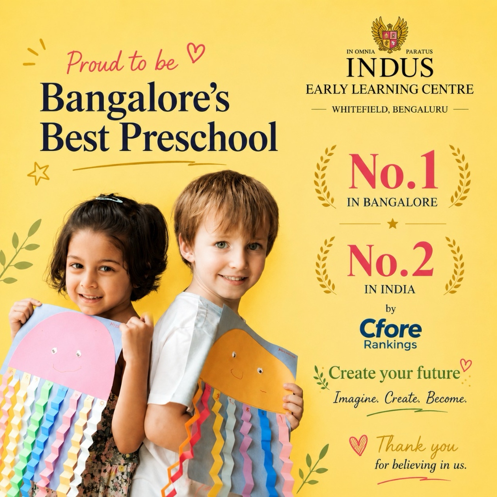 Proud to be Bangalore's Best Preschool — boy and girl with artwork